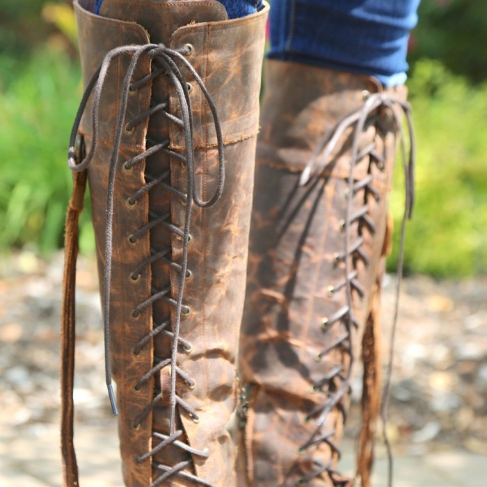 Women Heel Tassel Lacing Boots