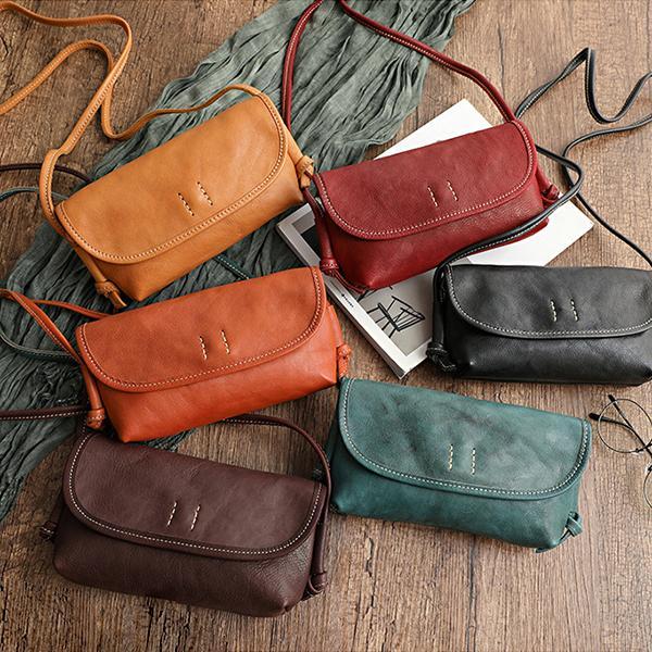 Ladies Retro Diagonal Soft Handmade Leather Bag