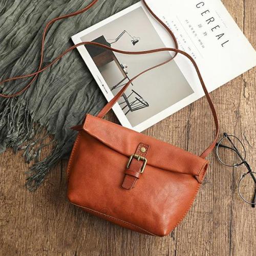 Handmade High-End Leather Retro Diagonal Female Bag