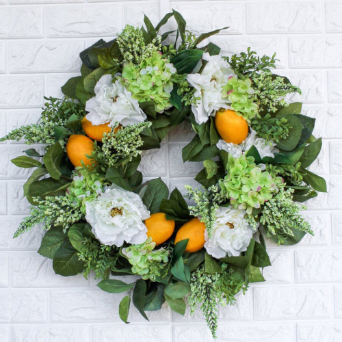 Green hydrangea lemon wreath-The flowerpot door wreath is unique!