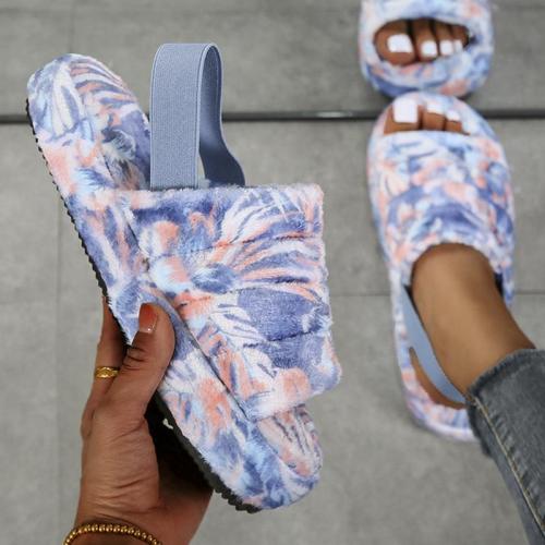 Women Web Celebrity Style Casual Furry Floral Sandals