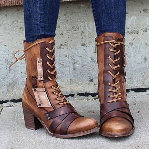 Vintage Lace-Up Pointed Boots