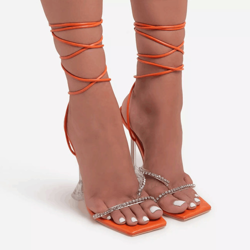 Lace-Up Roman Water Brick Heels Sandals