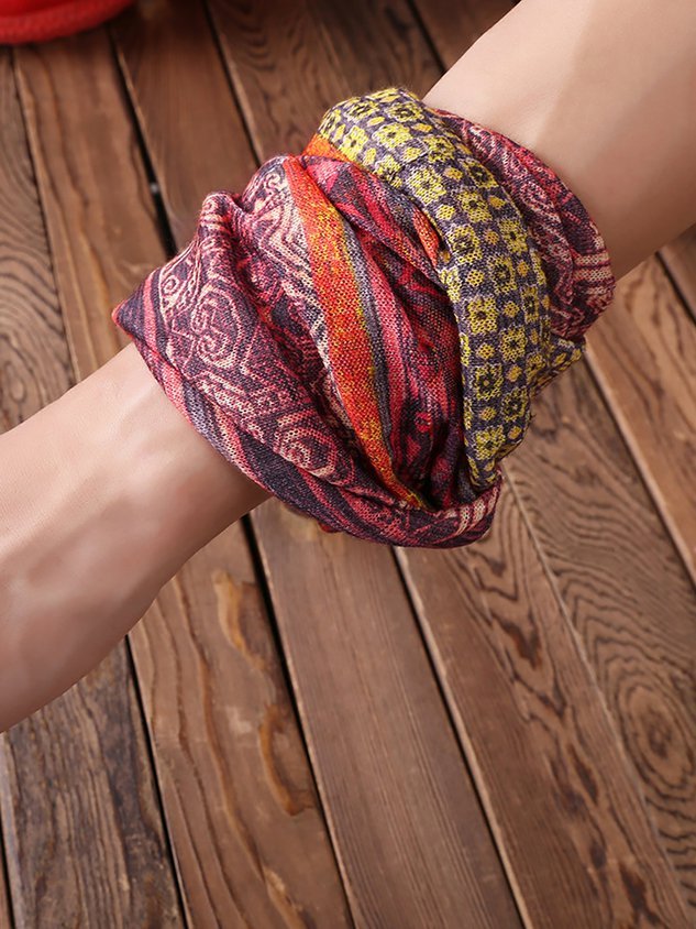 Womens Ethnic Cotton Hats Vintage Print Stripe Outdoor Scarves
