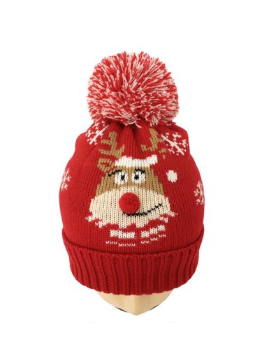 Christmas Elk Snowflake Wool Ball Knitted Hat