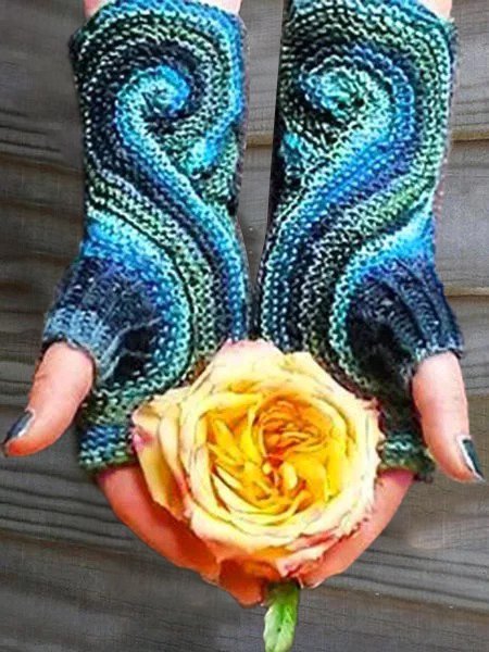 Women Fashion Paisley Green Gloves Polyester Fall Casual Warm Knitted Gloves