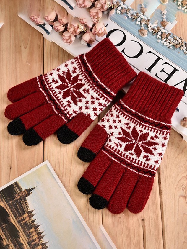 Imitation Cashmere Snowflake Warm Knitted Gloves