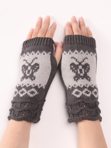 Casual Butterfly Fingerless Knitted Gloves