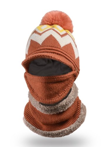 Wool Ball Knitted Warm Hat And Scarf