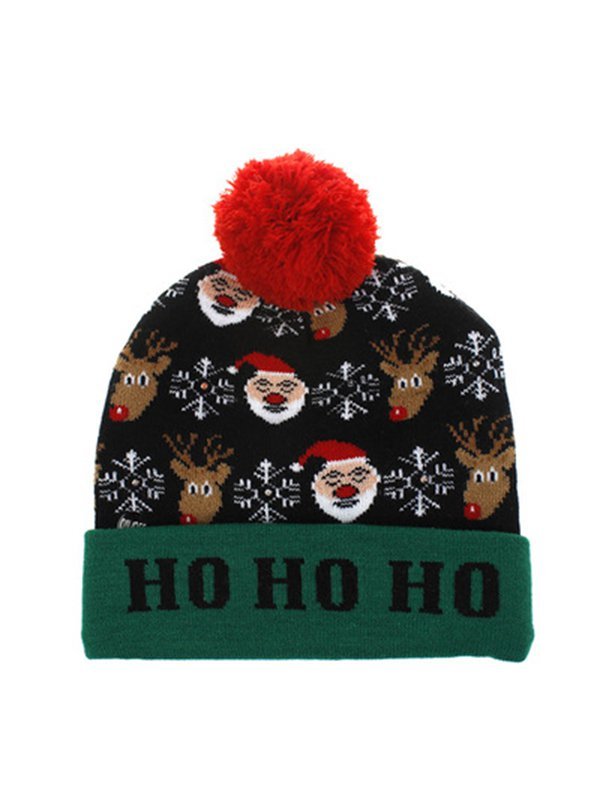 Christmas LED glowing hat snowman elk Christmas tree female hat with ball knitted hat