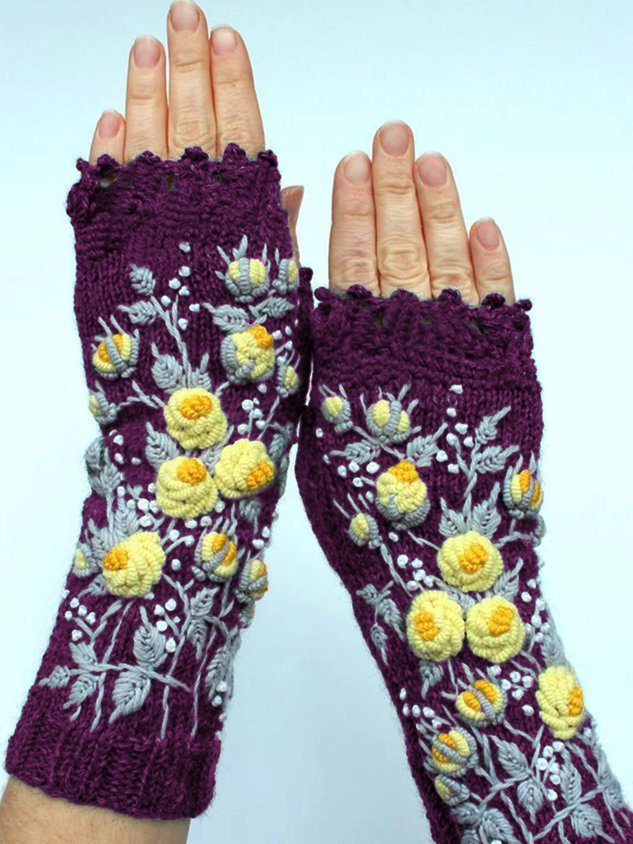 Jacquard Floral Cotton-Blend Gloves