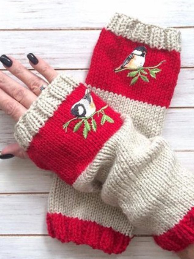 Autumn Winter Casual Basic Flora Knitted Gloves