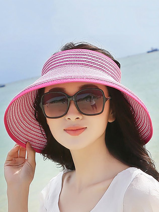 Women Foldable Bowknot Empty Top Wide Brim Beach Sun Straw Hats