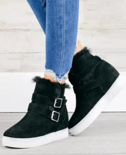 Faux Fur-Lined Suede Hidden Wedge Boots