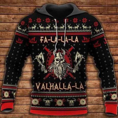 Men's Casual Viking Valhalla Black and Red Hoodie