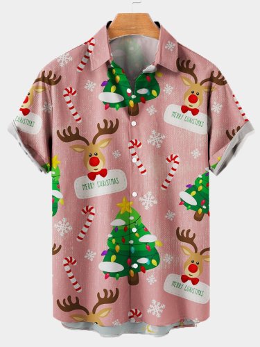 Merry Christmas Snowflake Elk Shirt Collar Casual Men's Shirts