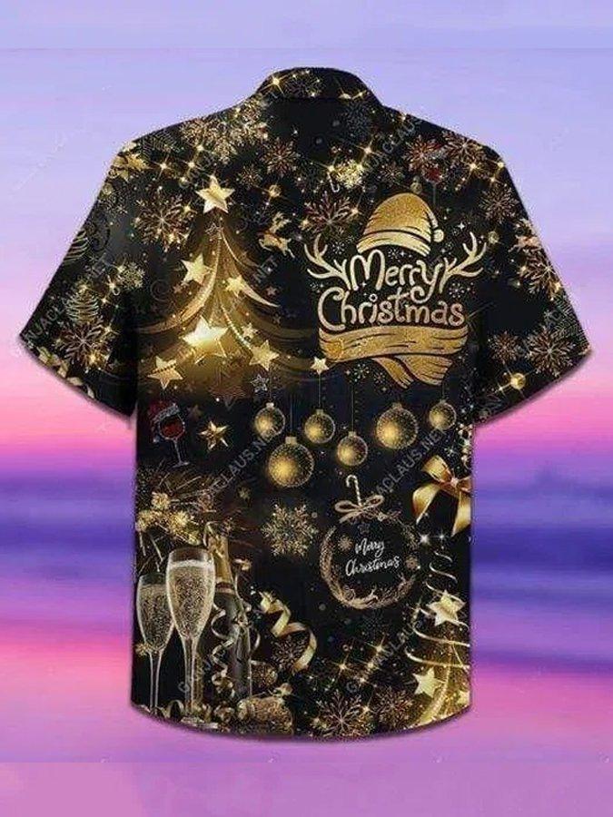 Mens Merry Christmas Blingbling Casual Breathable Short Sleeve Shirts