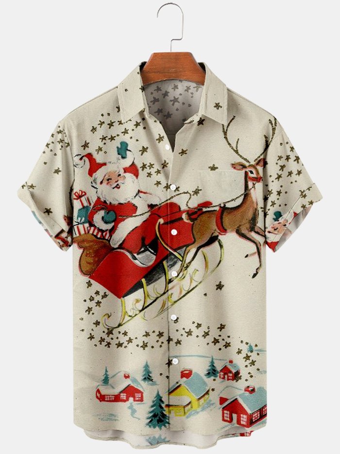 Christmas Short Sleeve Shirts Santa Claus Elk Party Tops