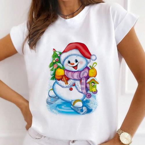 2021 NEW Fashion Printed Christmas White T-Shirt Women R