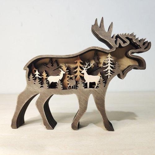 Christmas Wood Crafts Forest Animals Home Decoration Elk Brown Bear Ornaments