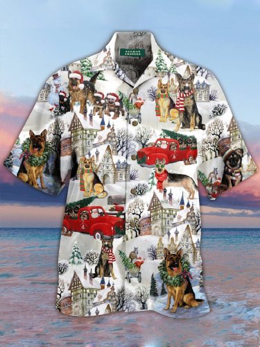 Christmas Dog Men's Printed Shirt Animal Cotton-Blend Short Sleeve Tops
