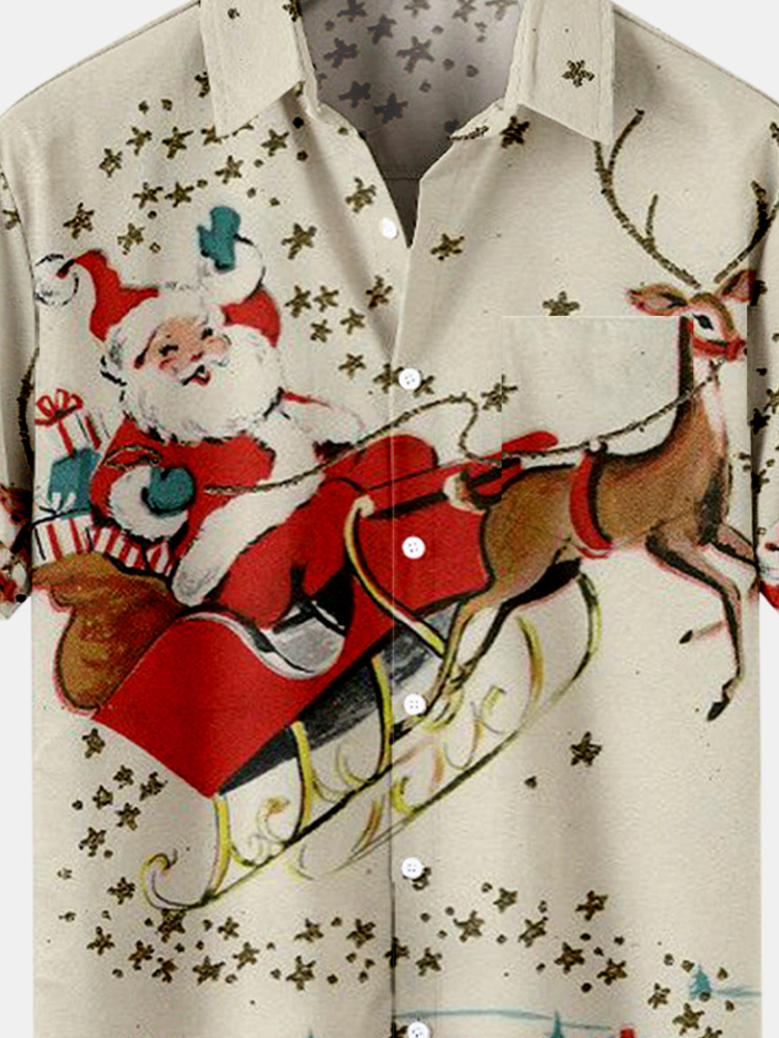 Christmas Short Sleeve Shirts Santa Claus Elk Party Tops