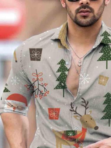Men's Personalized Christmas Elk Print Long Sleeve Shirt