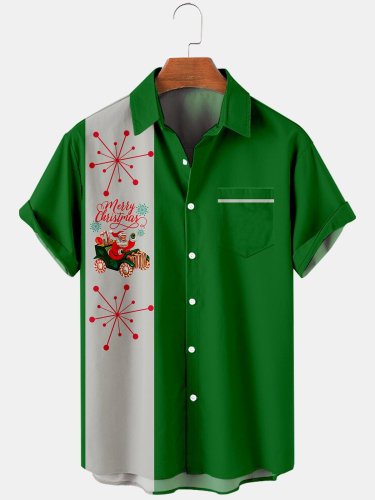 Vintage Merry Christmas Men's Shirt Short Sleeve Tops