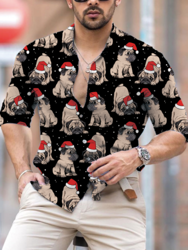 Men's Personalized Christmas Dog Print Long Sleeve Shirt