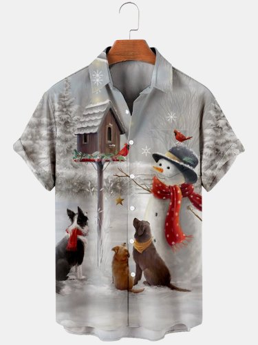 Mens Christmas Printed Casual Breathable Short Sleeve Shirts