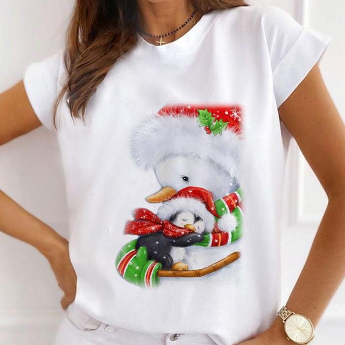 2021 NEW Fashion Christmas Ladies White T-Shirt Y