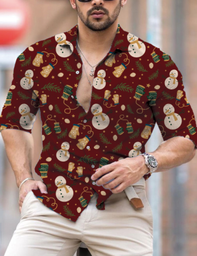 Men's Personalized Snowman Printed Long Sleeve Shirt