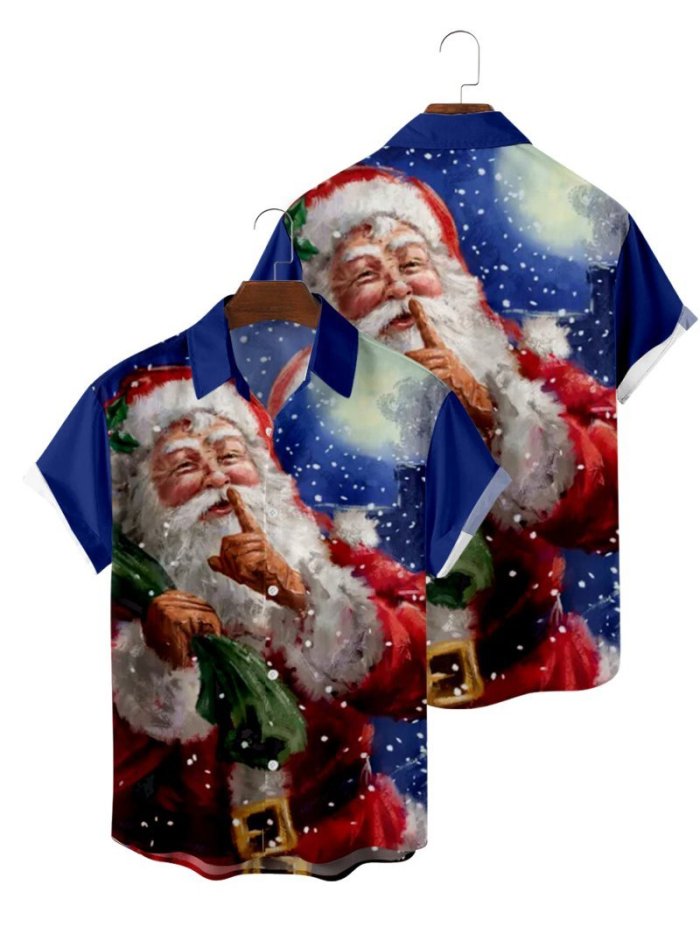 Casual Santa print short sleeve shirts & tops