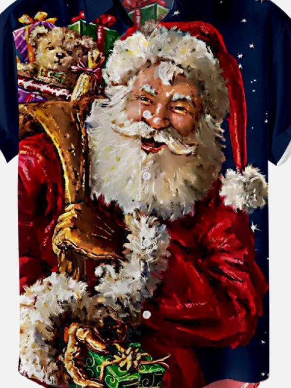 Christmas Santa Claus Printed Short Sleeve Shirts & Tops