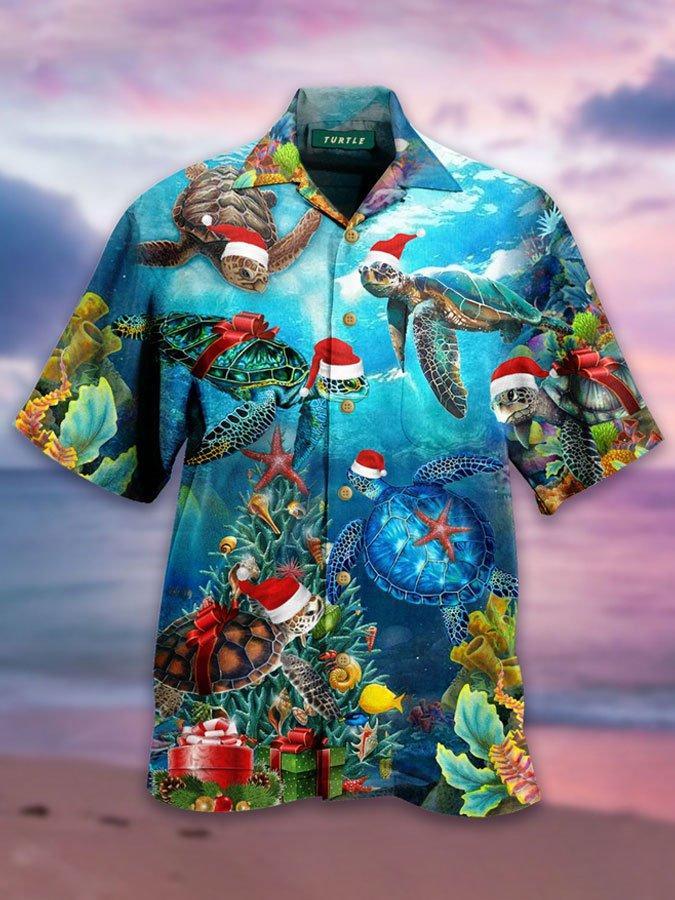 Christmas Tortoise Print Statement Shirt Collar Men's Tops