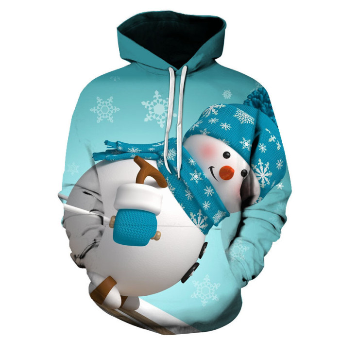 Autumn and winter men's and women's Christmas snowman hoodie adult sweater women long-sleeved pullover