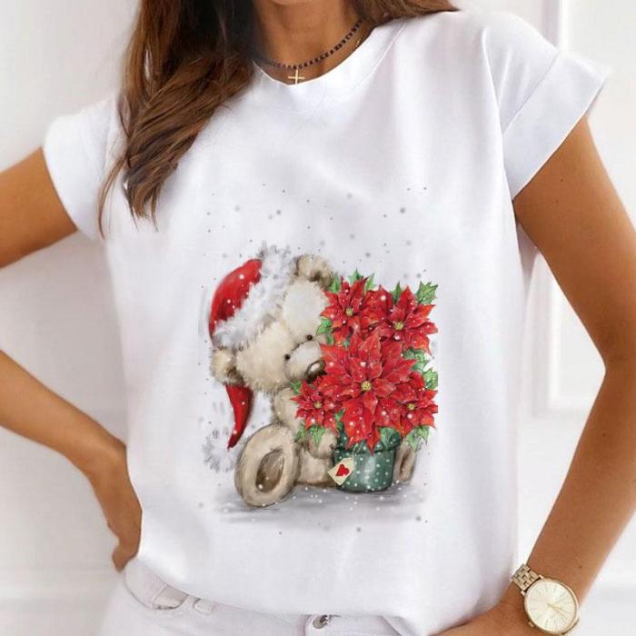 Merry Christmas Ladies White T-Shirt K