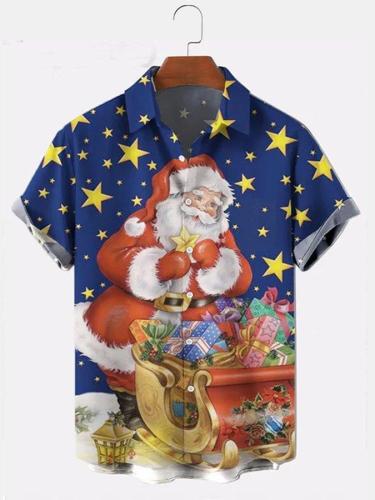 Men's Christmas Print Short Sleeve Pocket Shirt