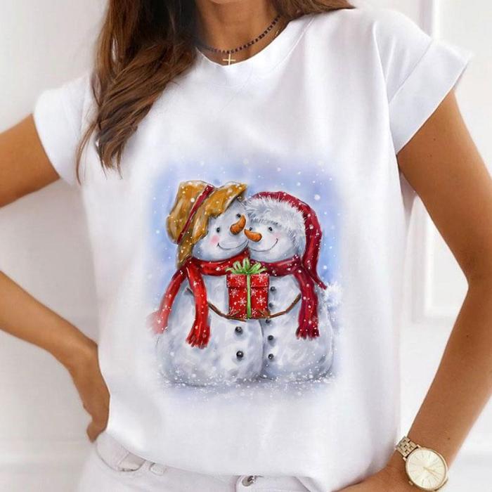 Lovely 2021 Christmas Women White T-Shirt S