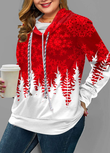 Red Christmas Snowflake Print Ombre Hoodie