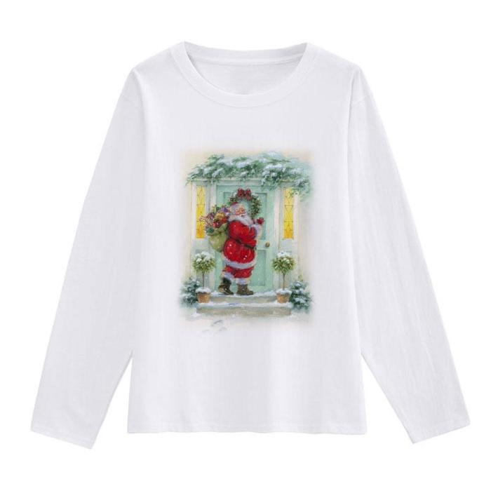 2021 NEW Fashion Printed Christmas White T-Shirt Women M