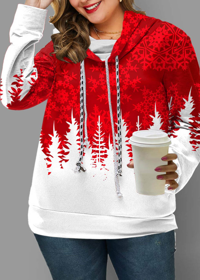 Red Christmas Snowflake Print Ombre Hoodie