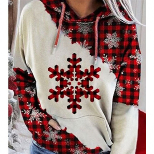 Ladies Christmas Check Print Hoodie Sweater Fall Winter High Street Leisure