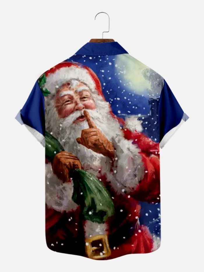Casual Santa print short sleeve shirts & tops