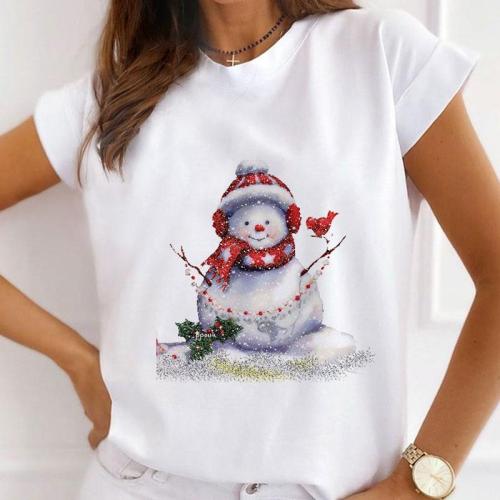 2021 NEW Fashion Printed Christmas White T-Shirt Women T