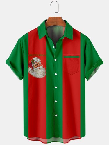 Men's Christmas Contrast Color Loose Short-Sleeved Shirt