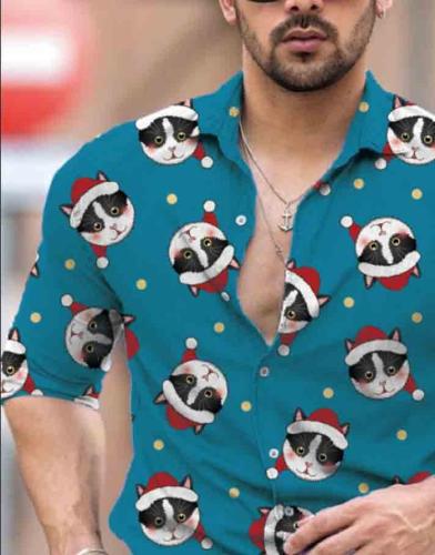 Men's Personalized Christmas Cat Long Sleeve Shirt