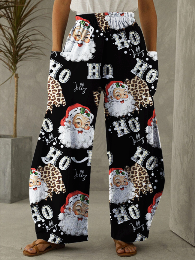 Christmas Santa Ho Ho Ho Print Casual Loose Pants