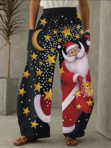 Christmas Gold Star Print Casual Loose Pants