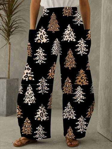 Leopard Christmas Tree Print  Casual Loose Pants